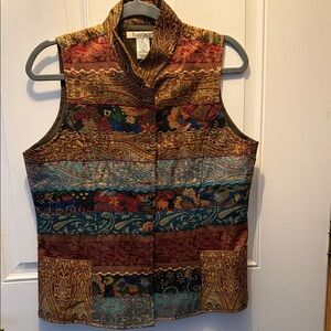 TravelSmith Multicolor Paisley Patchwork Silk Vest - Blue, Red, Gold, Green
